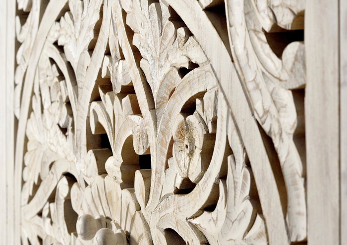 GINER Y COLOMER Vitrina - Buffet 2 portes en bois de manguier massif avec finition blanc vieilli et pieds métal noir, 160 x 110 x 40 cm